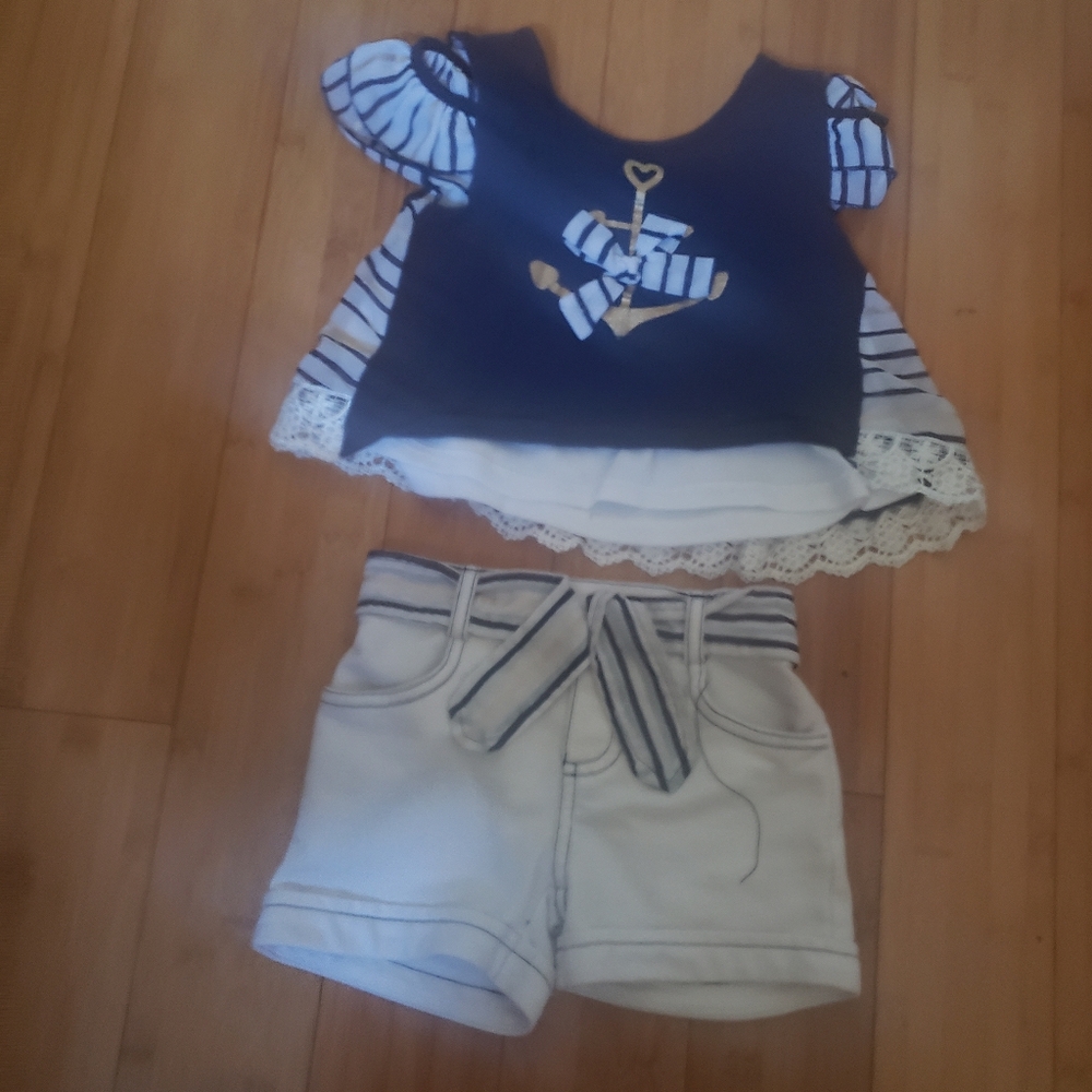 Girls Navy White & Gold Short Set